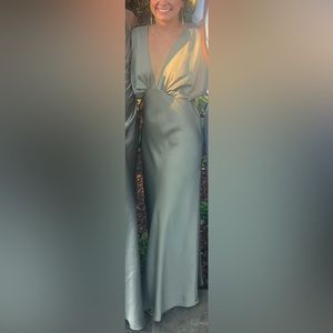 BHLDN Leila Deep-V Flutter-Sleeve Satin A-Line Gown Size 2